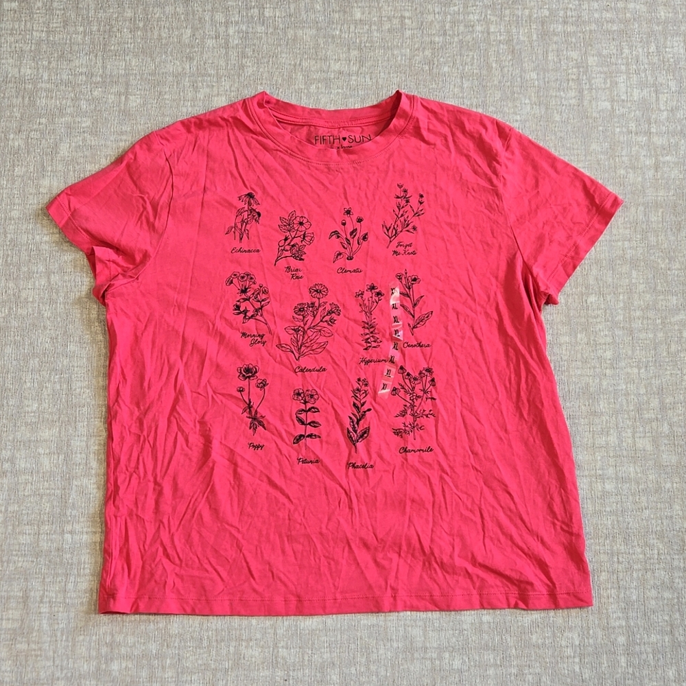 NWT Pink Coral Fifth Sun Plant Short Sleeve Shirt Size XL